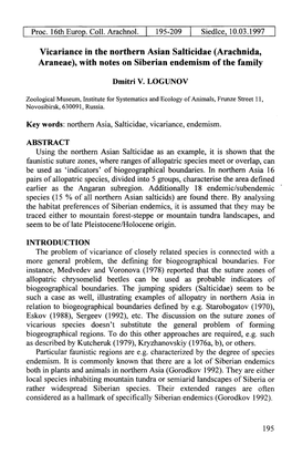 Arachnida, Araneae), with Notes on Siberian Endemism of the Family