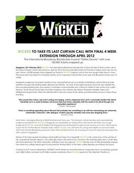 Wicked to Take Its Last Curtain Call with Final 4 Week Extension Through April 2012