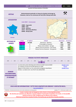 FEYT – RESEAUX DU CHANTIER DU BARRAGE DU CHAVANON IRSP N°19083.1 Inventaire Des Réseaux Spéciaux Et Particuliers