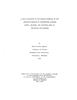 A Basic Evaluation of the Uranium Potential of the Morrison Formation of Northwestern Cimarron County, Oklahoma, and Adjoining Areas of New Mexico and Colorado