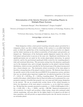 Arxiv:0907.5019V1 [Astro-Ph.EP] 28 Jul 2009 Parameter Sequence of Models That Properly Vary Core Mass and Tidal Energy Dissipation in the Interior