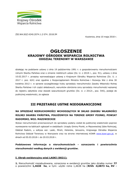 Ogłoszenie Krajowy Ośrodek Wsparcia Rolnictwa Oddział Terenowy W Warszawie