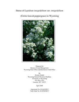 Status of Lepidium Integrifolium Var. Integrifolium (Entire-Leaved Peppergrass) in Wyoming