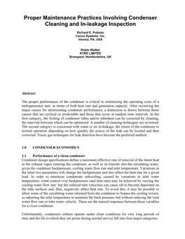 Proper Maintenance Practices Involving Condenser Cleaning and In-Leakage Inspection