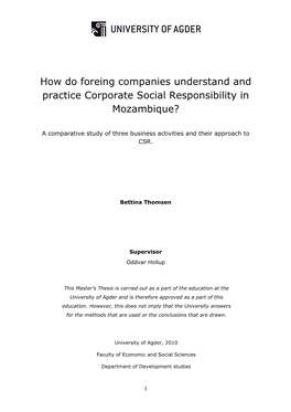How Do Foreing Companies Understand and Practice Corporate Social Responsibility in Mozambique?