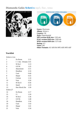 Diamanda Galás Schrei X Mp3, Flac, Wma