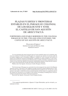 Plazas Fuertes Y Fronteras Estables En El Paraguay Colonial De Los Siglos XVII Y XVIII