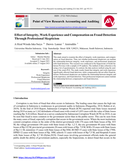 Point of View Research Accounting and Auditing Effect of Integrity, Work