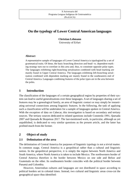 On the Typology of Central American Languages