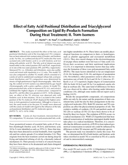 Effect of Fatty Acid Positional Distribution and Triacylglycerol Composition on Lipid By-Products Formation During Heat Treatment: II