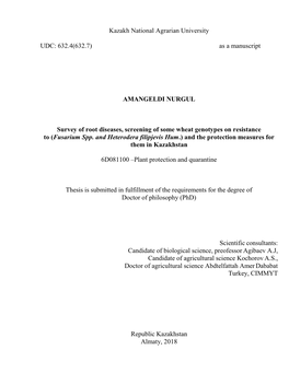 As a Manuscript AMANGELDI NURGUL Survey of Root Diseases