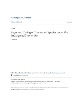 Regulated Taking of Threatened Species Under the Endangered Species Act Keith Saxe