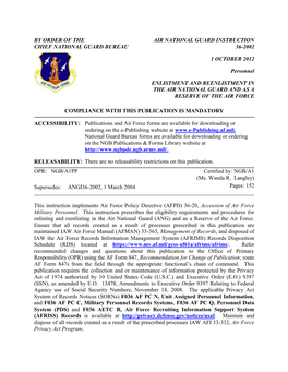 BY ORDER of the CHIEF NATIONAL GUARD BUREAU AIR NATIONAL GUARD INSTRUCTION 36-2002 1 OCTOBER 2012 Personnel ENLISTMENT and REEN