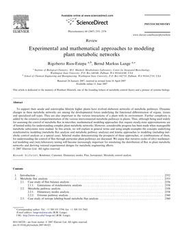 Experimental and Mathematical Approaches to Modeling Plant Metabolic Networks