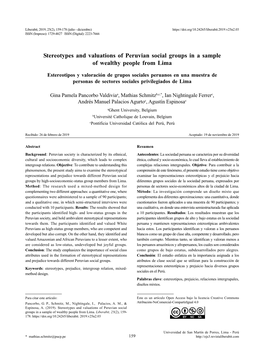 Stereotypes and Valuations of Peruvian Social Groups in a Sample of Wealthy People from Lima