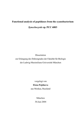 Functional Analysis of Peptidases from the Cyanobacterium Synechocystis