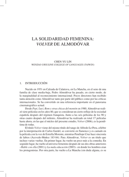 La Solidaridad Femenina: Volver De Almodóvar