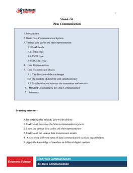 Electronic Science Electronic Communication 33. Data Communication Data Communication