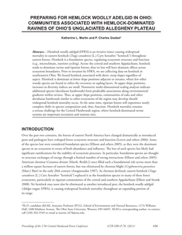 Preparing for Hemlock Woolly Adelgid in Ohio: Communities Associated with Hemlock-Dominated Ravines of Ohio’S Unglaciated Allegheny Plateau