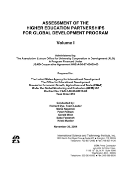 Assessment of the Higher Education Partnerships for Global Development Program
