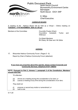 (Public Pack)Ilfracombe Harbour Forum Minutes Agenda