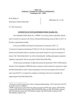 NHPR Comments on Elimination of Main Studio Rule.Pdf