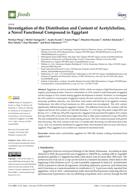 Investigation of the Distribution and Content of Acetylcholine, a Novel Functional Compound in Eggplant