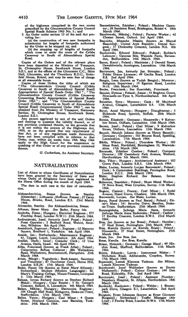 The London Gazette, 19Th May 1964 Naturalisation