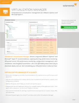 VIRTUALIZATION MANAGER Comprehensive Virtualization Management for Vmware Vsphere and Microsoft Hyper-V