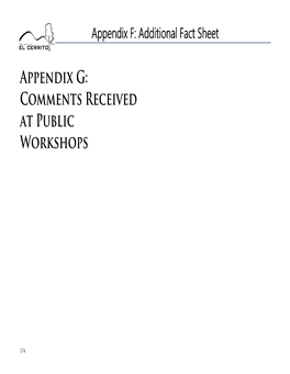 Appendix G: Comments Received at Public Workshops