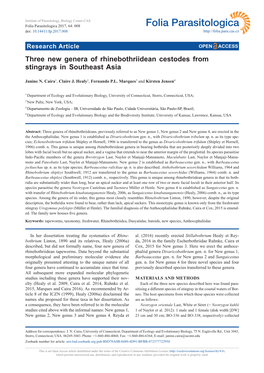 Three New Genera of Rhinebothriidean Cestodes from Stingrays in Southeast Asia