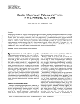 Gender Differences in Patterns and Trends in U.S. Homicide, 1976–2015