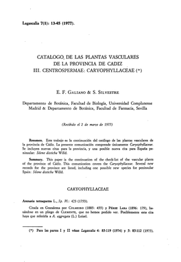 Catalogo. De Las Plantas Vasculares De La Provincia De Cadiz Iii