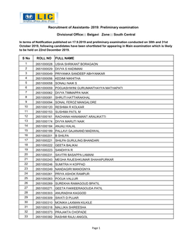 South Central Recruitment of Assistants- 2019