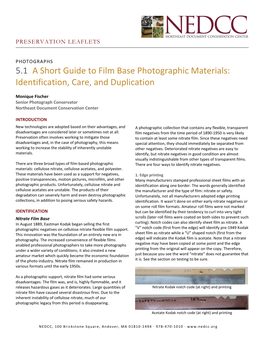 5.1 a Short Guide to Film Base Photographic Materials: Identification, Care, and Duplication