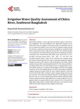Irrigation Water Quality Assessment of Chitra River, Southwest Bangladesh