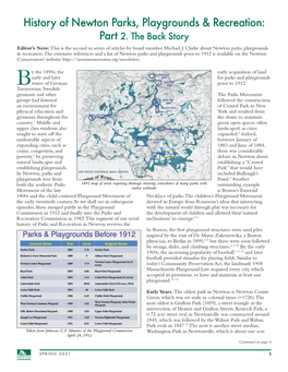 History of Newton Parks, Playgrounds & Recreation