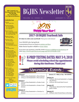 BGJHS Newsletter VOLUME 16, ISSUE 10 JANUARY 5, 2018 Leadership Team