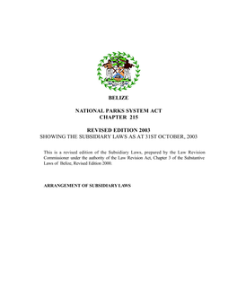 Belize National Parks System Act Chapter 215 Revised