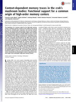 Context-Dependent Memory Traces in the Crab's Mushroom Bodies