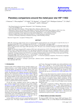 Planetary Companions Around the Metal-Poor Star HIP 11952