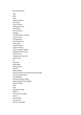 Internationale Films 1917 3022 7500 10 Minutes Gone 18 Presents 2 Fast 2 Furious 2 Minutes of Fame 2067 (2020) 24 Hours to Live