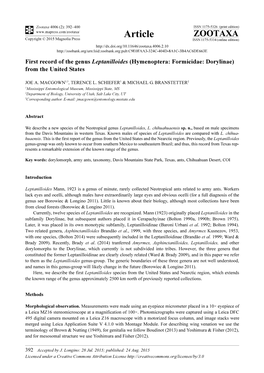 Hymenoptera: Formicidae: Dorylinae) from the United States