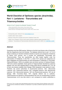 Laniatores – Travunioidea and Triaenonychoidea