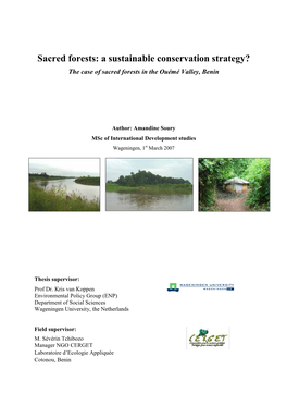 Sacred Forests: a Sustainable Conservation Strategy? the Case of Sacred Forests in the Ouémé Valley, Benin