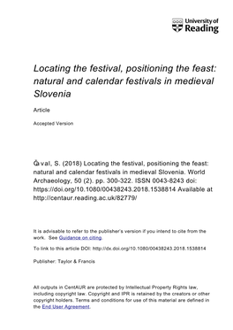 Natural and Calendar Festivals in Medieval Slovenia