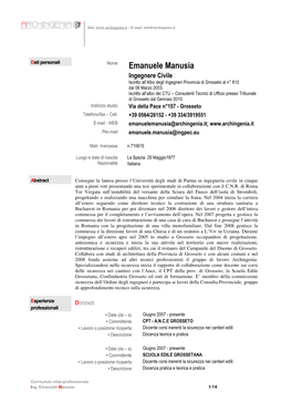 Emanuele Manusia Ingegnere Civile Iscritto All’Albo Degli Ingegneri Provincia Di Grosseto Al N° 612 Dal 06 Marzo 2003