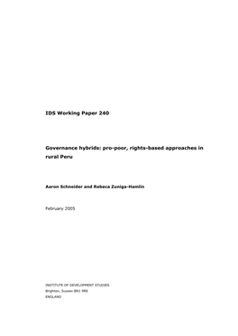 IDS Working Paper 240 Governance Hybrids: Pro-Poor, Rights-Based Approaches in Rural Peru