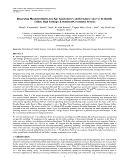 Integrating Magnetotellurics, Soil Gas Geochemistry and Structural Analysis to Identify Hidden, High Enthalpy, Extensional Geothermal Systems