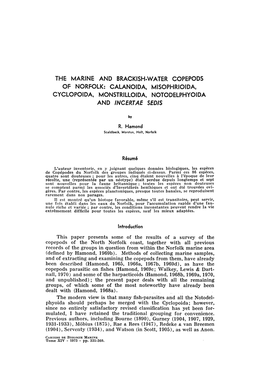 The Marine and Brackish-Water Copepods of Norfolk: Calanoida, Misophrioida, Cyclopoida, Monstrilloida, Notodelphyoida and Incertae Sedis